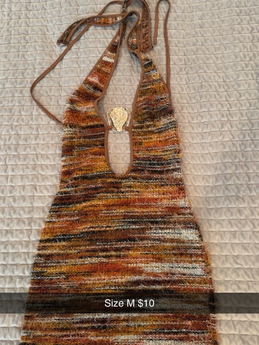 Multicolor Knit Halter Dress in Brown and Orange Tones